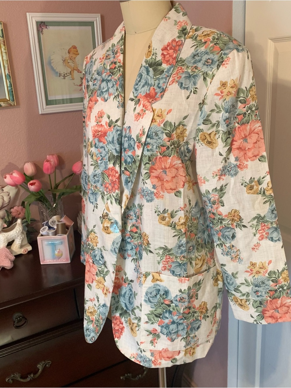 REQUIREMENTS Vintage Floral Linen-Blend Blazer Jacket
